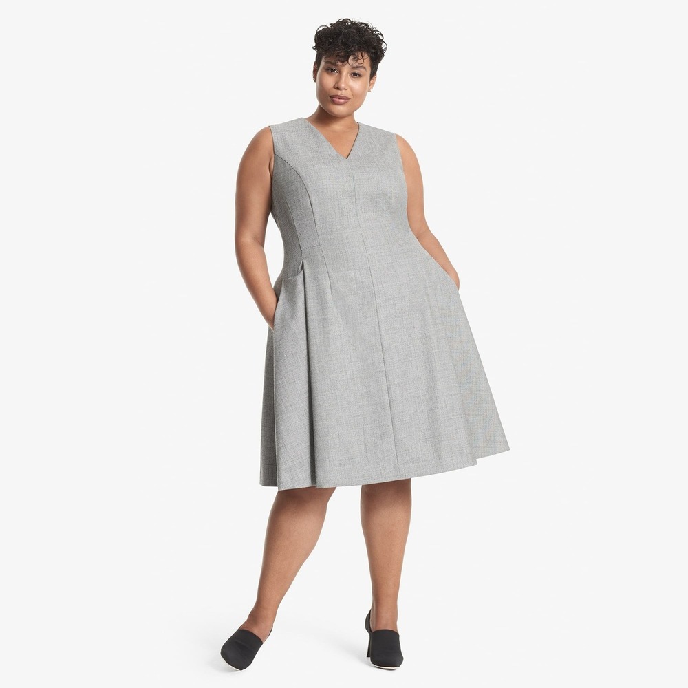 MM LaFleur Jaycie Dress Sharkskin Gray Midi Fit Flare Pockets Plus Size 2X Wool